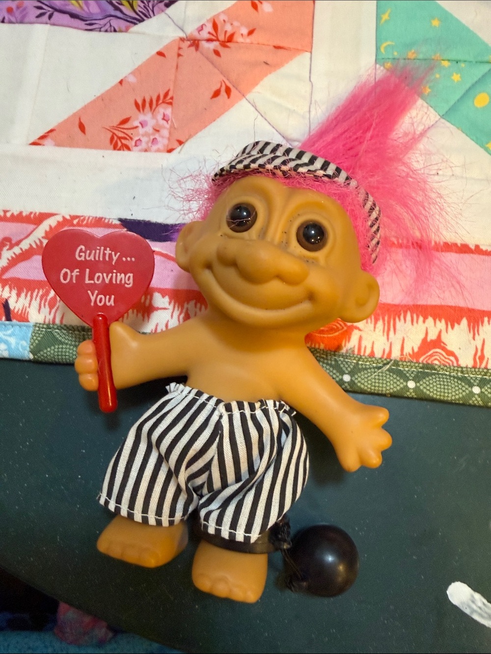 Russ Pink-Haired Troll Doll with Heart Sign